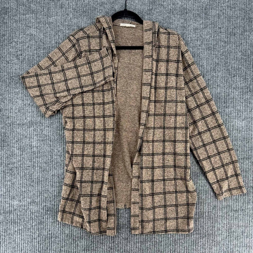 Joie de Vivre hooded open front cardigan plaid marled knit women's 2X plus